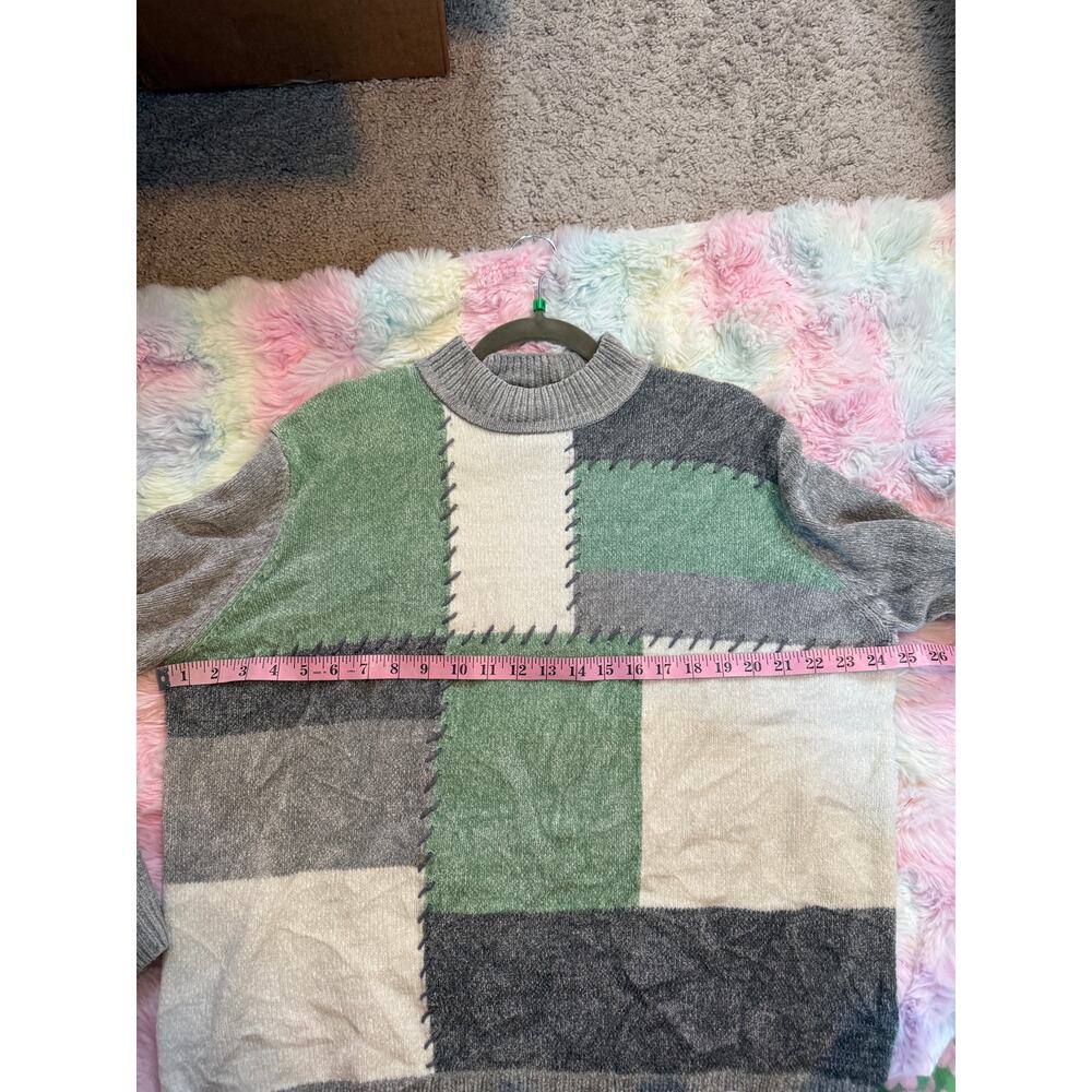 Alfred Dunner Patchwork Knit Sweater Green Gray Size XL - Picture 6 of 8